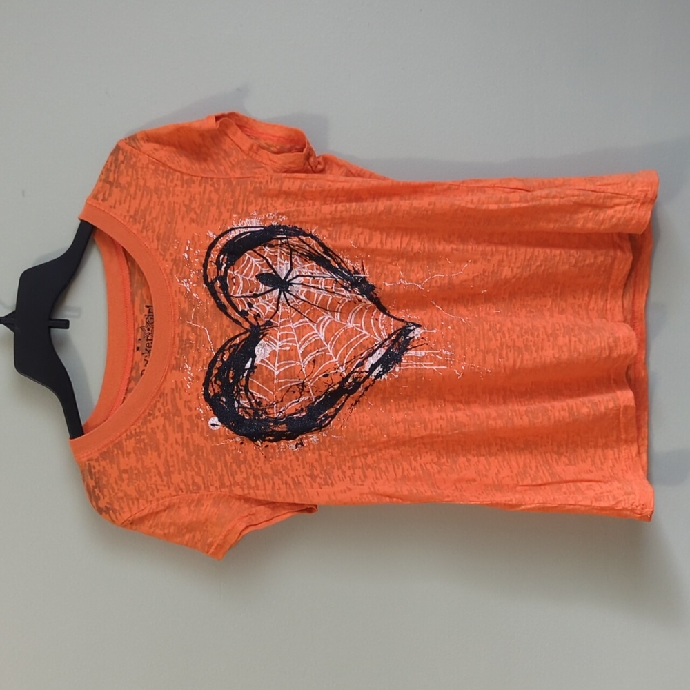 Orange Black Spider Heart T-Shirt - Rocker Girl by All Access - Size: XXL